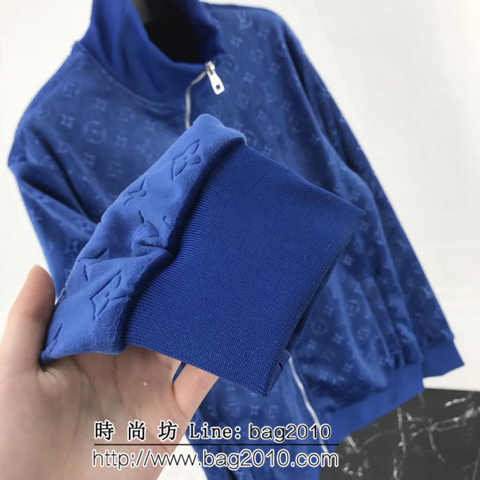 LV路易威登 18秋冬 暗紋logo 藍色 天鵝絨雕花 男款夾克 ydi1962